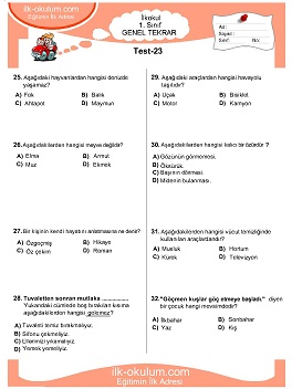ilkokul 1. Sınıf Genel Tekrar Testleri 